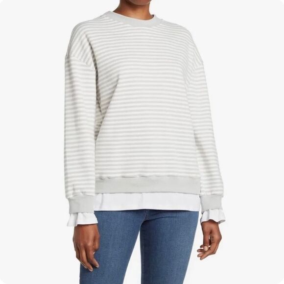 Cali Be Womens Gray Long Sleeve Striped Layered Oversized Sweatshirt Small NWT - Picture 1 of 8
